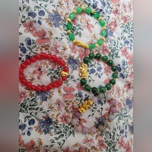 4pc Set Colorful Beaded Bracelets with Gold Accents